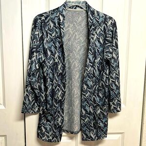 Style & Co Black Blue Gray Pocket Mid Sleeve Open Long Cardigan Sweater Size M